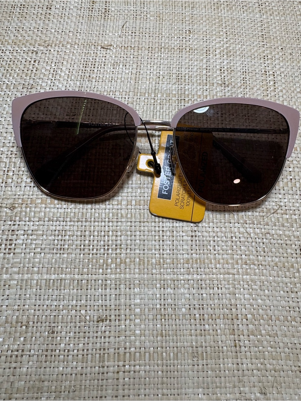 NWT Foster Grant Polarized Cat Eye Sunglasses Taupe Brown Gold Oversized